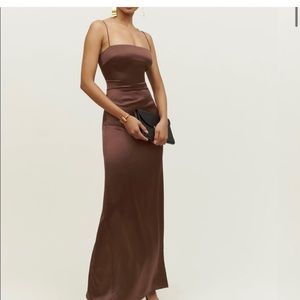 Reformation Brown Silk Frankie Dress